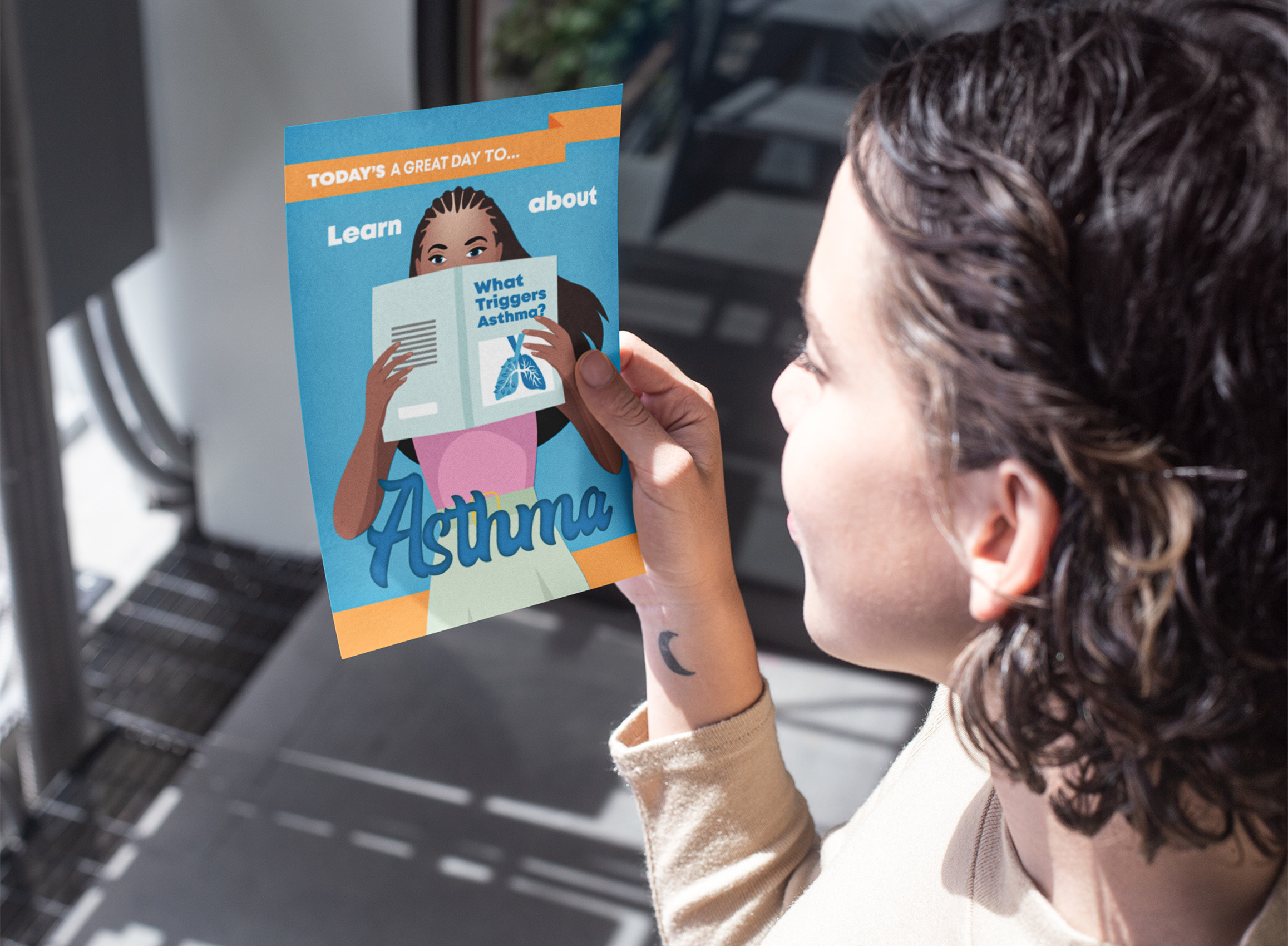 mockup-featuring-a-woman-looking-at-an-a5-flyer-27430